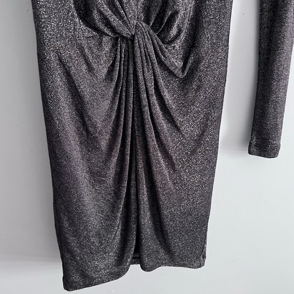 Ted Baker Lizzet Twist Deep V Long Sleeve Metallic Silver Mini Dress 2 (Ted 0) - Picture 7 of 14